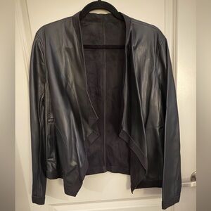 BB Dakota Black Leather Open Front Jacket | Size Large